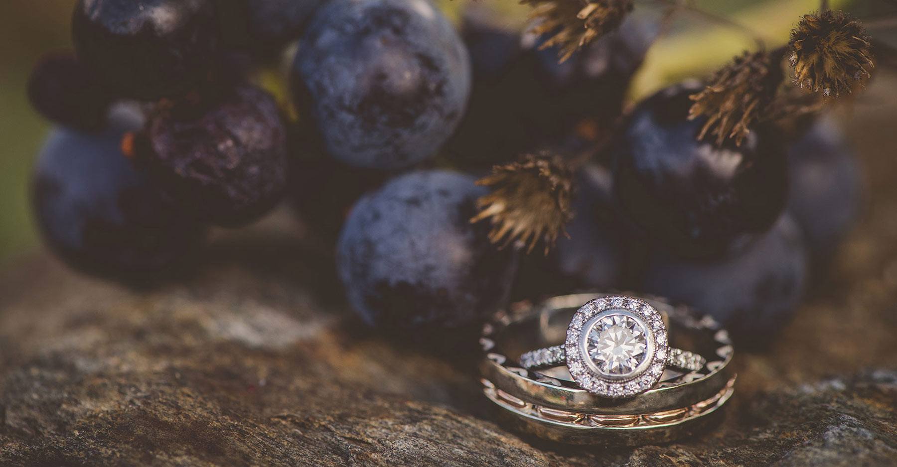 a wedding ring around grappefruits